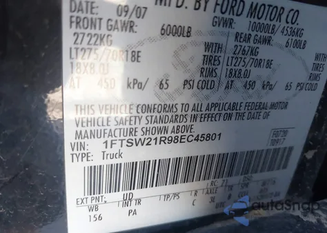 2008 Ford F-250 Fx4/Harley-Davidson/King Ranch/Lariat/Xl/Xlt z USA, uszkodzony, nr VIN 1FTSW21R98EC45801